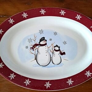 Royal Seasons Holiday Stoneware Snowman Snowflakes Christmas Platter